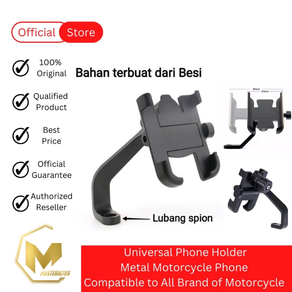 Holder Hp Motor Full Besi aluminium di Spion Motor Universal MA3678