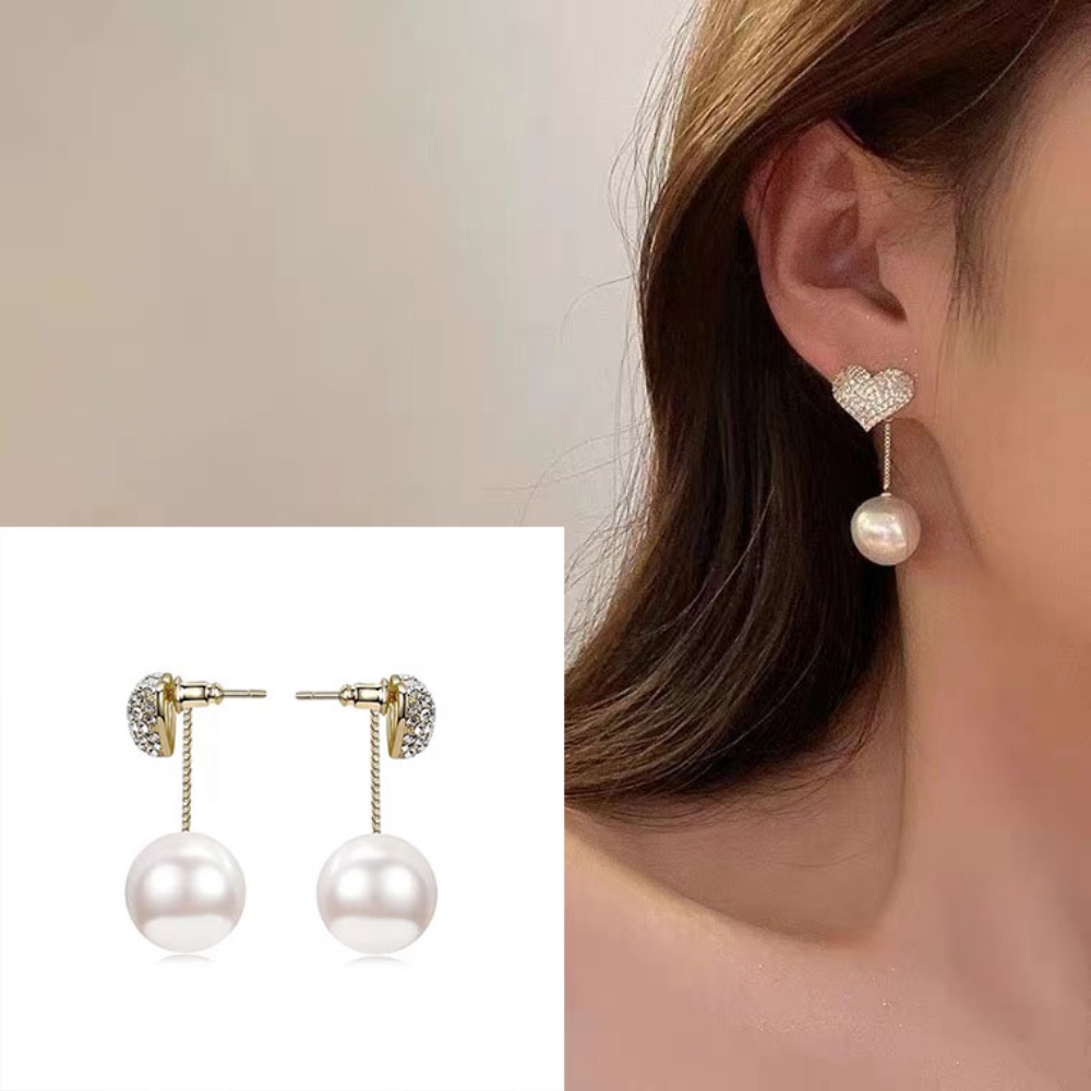 2022 Anting Tusuk Gantung Desain Hati Hias Mutiara + Berlian Gaya Korea / Elegan Untuk Wanita