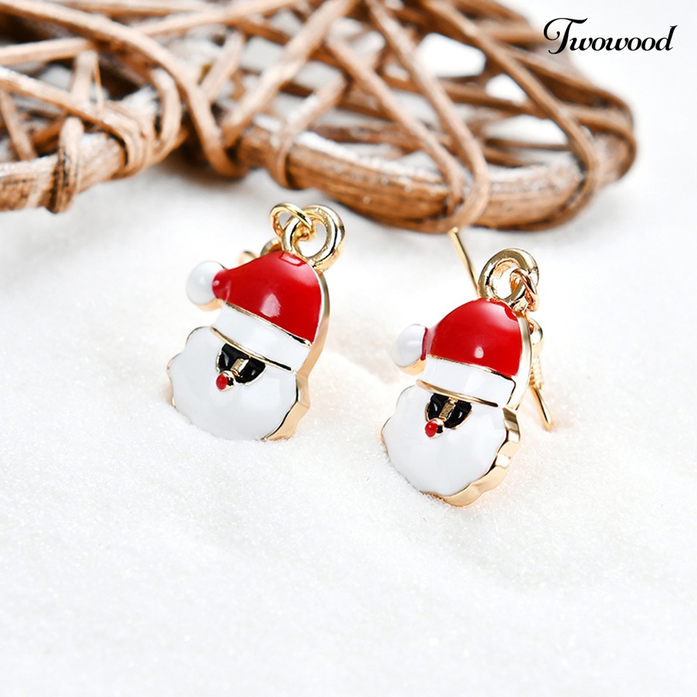 6 Pasang Anting Hook Desain Santa Claus Snowflake Jingle Bell Untuk Wanita