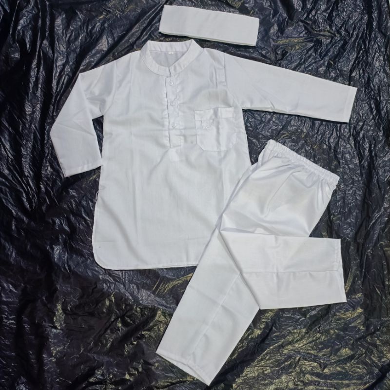 Stelan koko putih anak tangan panjang / pakistan putih seragam sekolah/usia 1-12 tahun/Setelan koko 