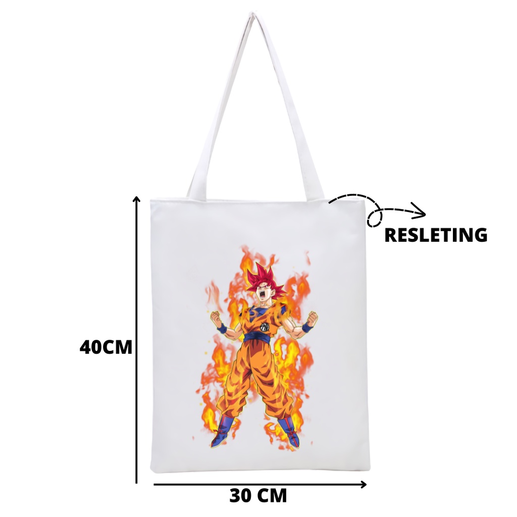 NEW Bisa CUSTOM TOTEBAG resleting tas tote Printing Dragon Ball Goku Gohan super seiya Anime Jepang manga merchandise tas kuliah kampus laptop sekolah viral kekinian || kiiyoomii ||