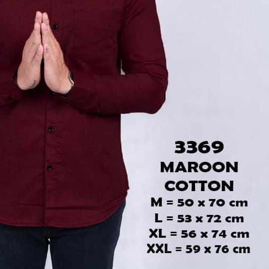 Kemeja pria kerah shanghai koko lengan panjang slimfit MERAH MAROON - Maroon, L