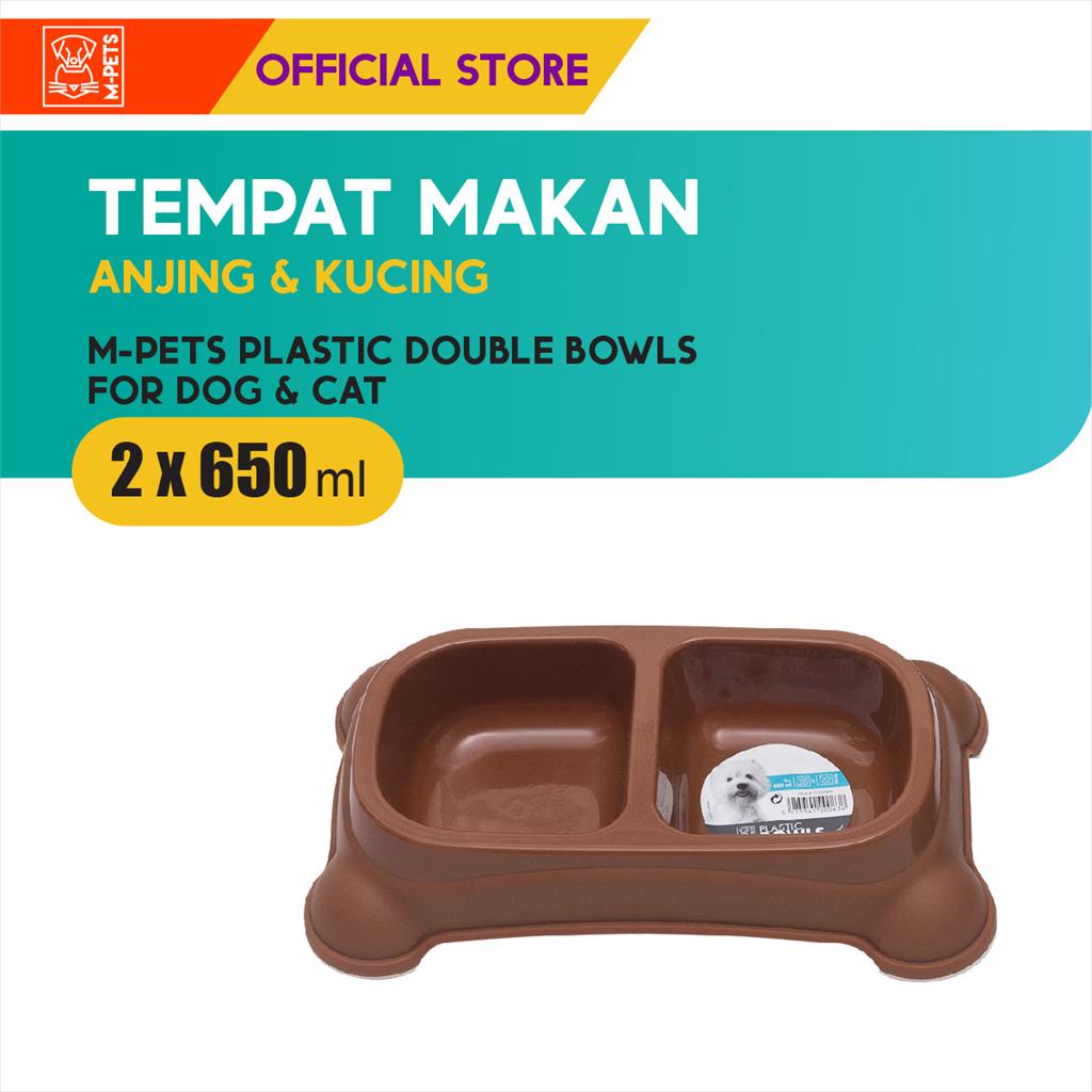 M-Pets Plastic Double Bowls 2 x 650 ml /Tempat Makan Hewan