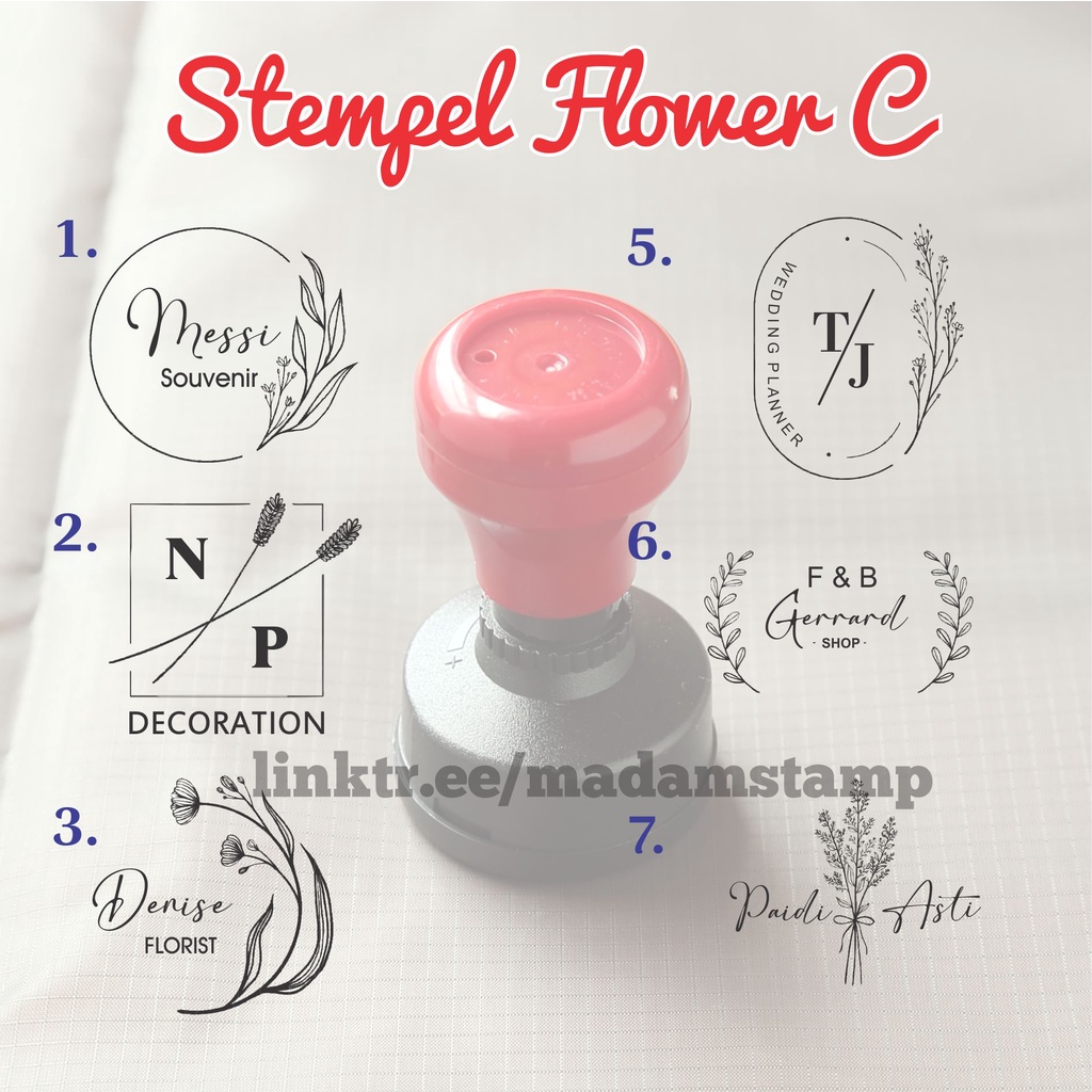 

stempel custom C floral desain bunga flash tinta otomatis wedding flower undangan dekorasi pernikahan