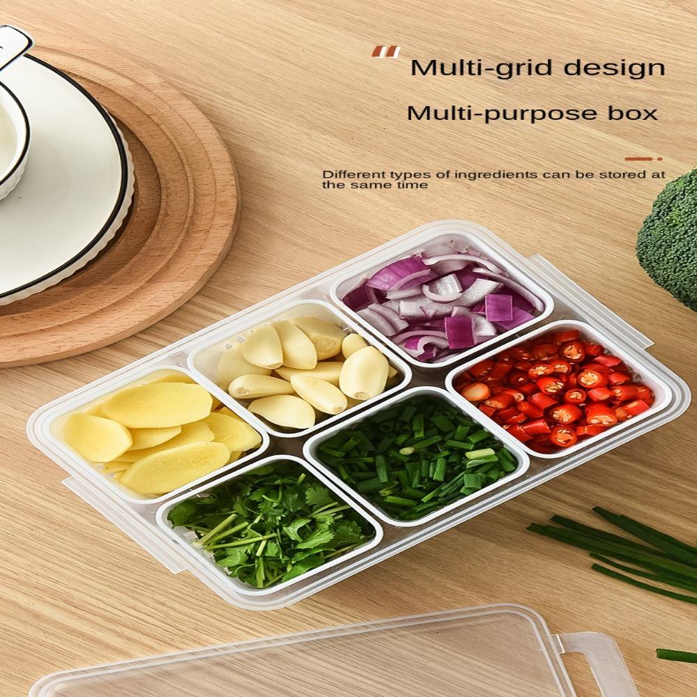 R-FLOWER Garlic Fresh-keeping Box Transparan Multi-Fungsi Kulkas Freezer Organizers Drain Storage Box Sealing Kotak Penyimpanan Makanan Kotak Sayur Dengan Penutup