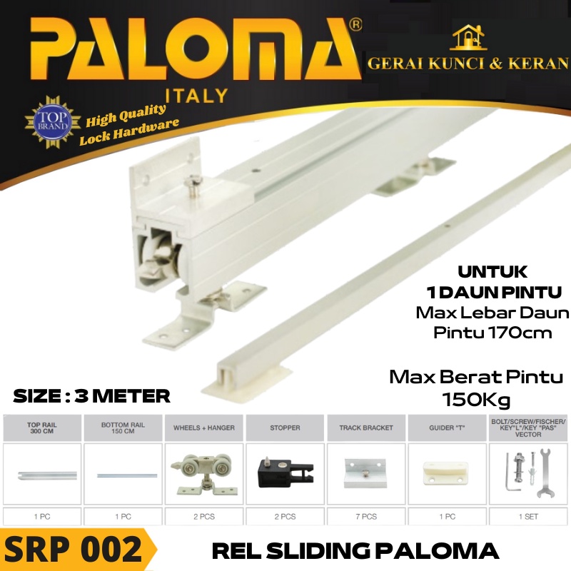 REL SLIDING PALOMA SRP 002 3 METER UNTUK 1 DAUN PINTU