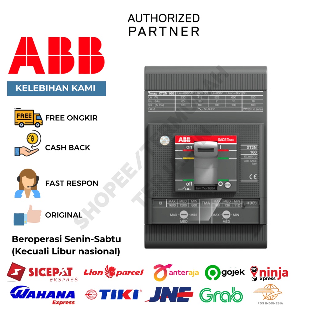 ABB MCCB 3P 70KA 63A XT2H 160 TMA 63-630 3P F F 1SDA067600R1