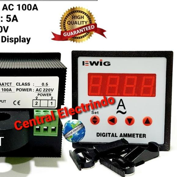 Ampere Meter Digital Direct Include CT EWIG 72x72 AC 100A.