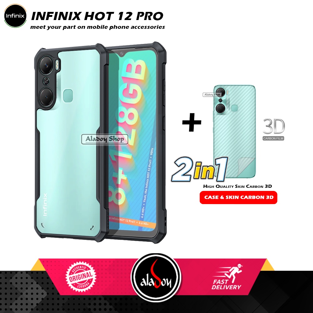 Case INFINIX HOT 12 PRO Armor Fusion Transparent Casing Free Skin Carbon 3D