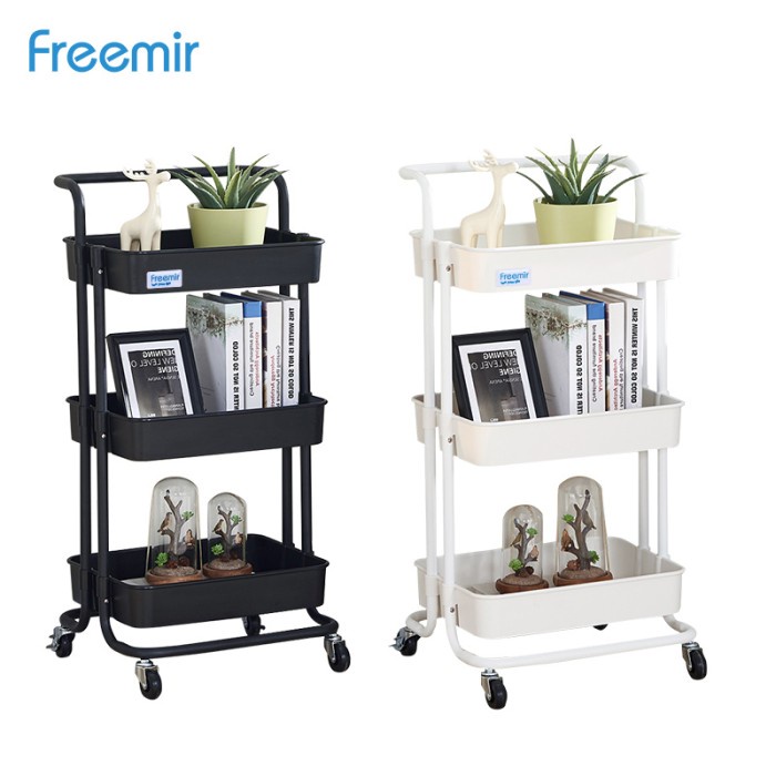 Freemir Rak Troli Tiga Susun Serbaguna Dengan Roda Dan Pegangan