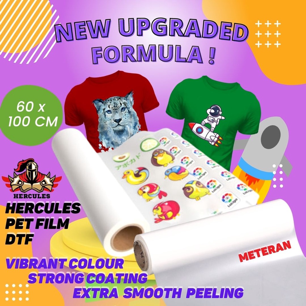 

PET FILM DTF Good Quality 60cm x 100cm Meteran COATING PADAT WARNA CERAH