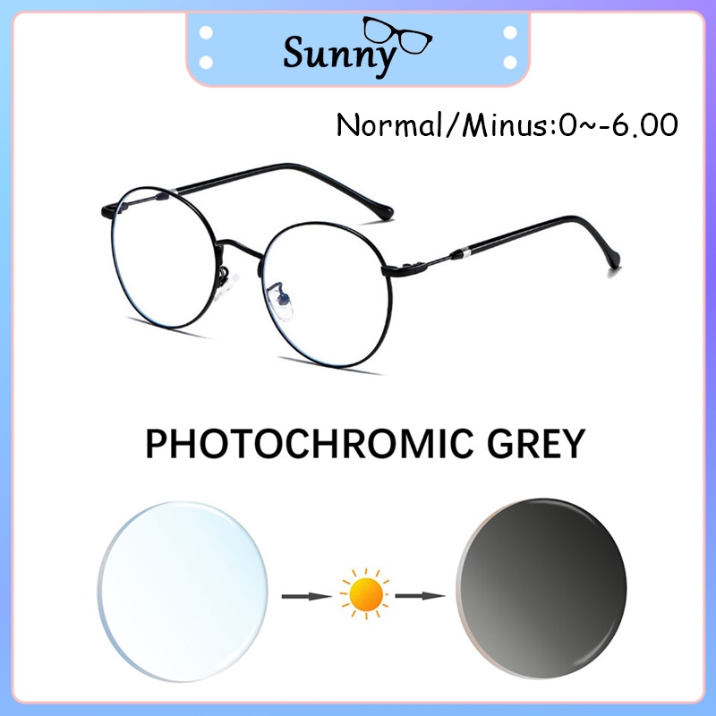 Kacamata Photocromic Minus Baru Terbaru 2022 Retro Style Bulat Besi Frame -1/-1.5/-2/-2.5/-3/-3.5/-4