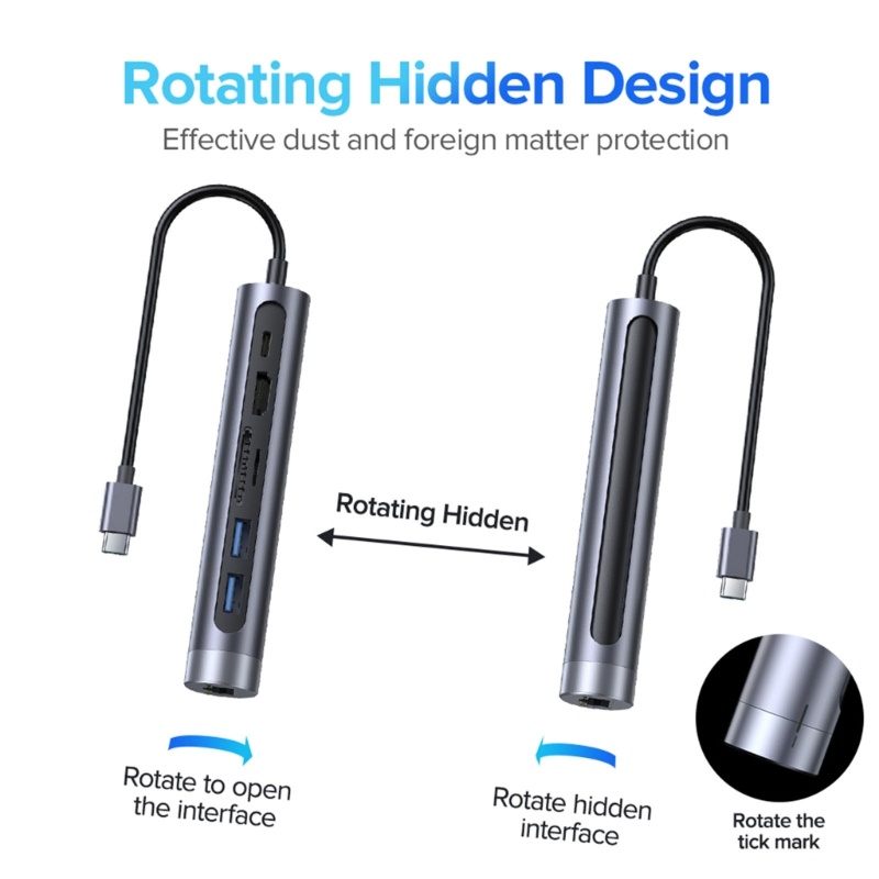 Zzz Multifungsi 7in1 Type C Multiport Adapter Docking Station Dengan 2port USB 100W Charging Aluminium Alloy 150mm Ca