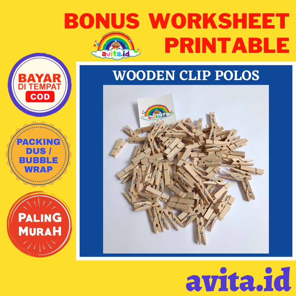 avita.id TERMURAH Wooden Clip 2.5 Cm / Jepit Kayu Polos / Penjepit Foto / Wooden Clip Warna Natural