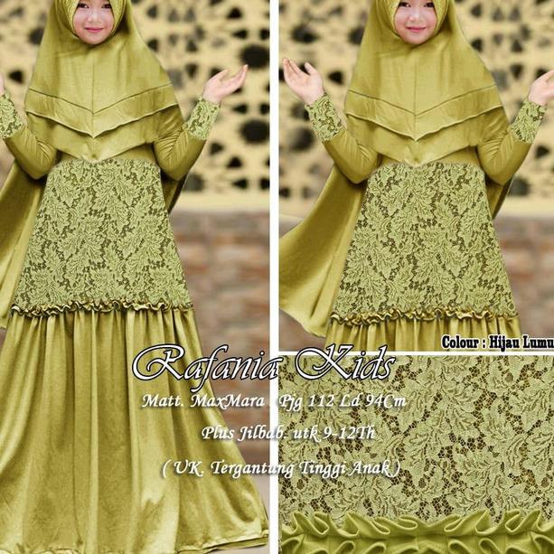 GAMIS ANAK/ GAMIS SYARI BRUKAT RAFANIA HIJAU LUMUT/ GAMIS PESTA
