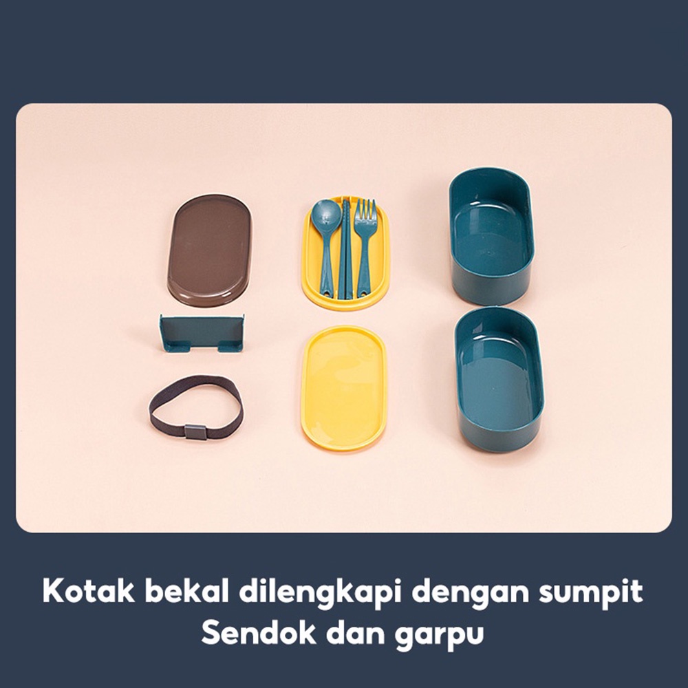 Kotak Makan Bekal Makan Set 700ml Tempat Bekal Makan Portable Lunch Box Free Sendok dan Sumpit Bekal Murah