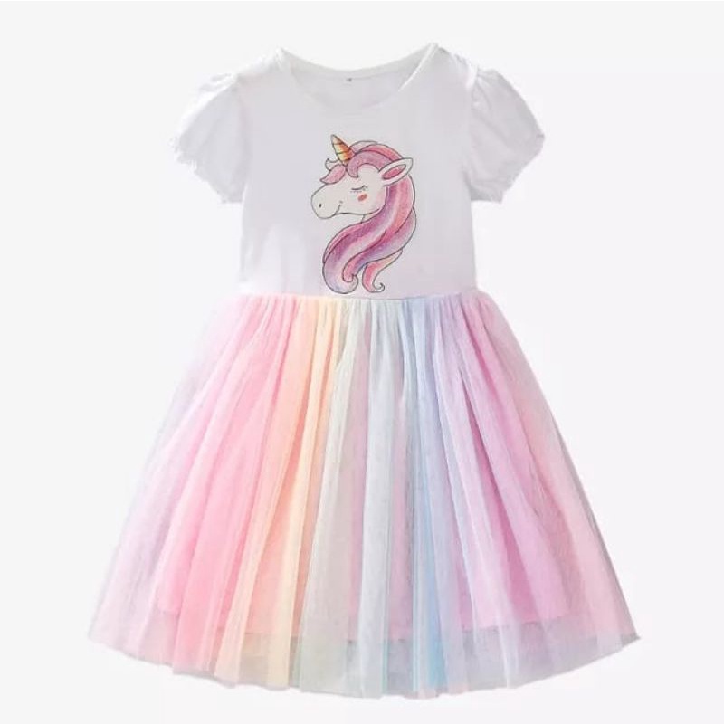 Gaun Anak Kuda poni Dress pelangi  Dress tutu pelangi anak motif unicorn costum anak lucu