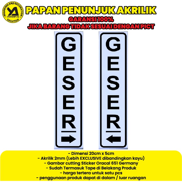 

papan akrilik petunjuk geser stiker peringatan label acrylic sticker pintu rumah sekolah kantor ruangan custom