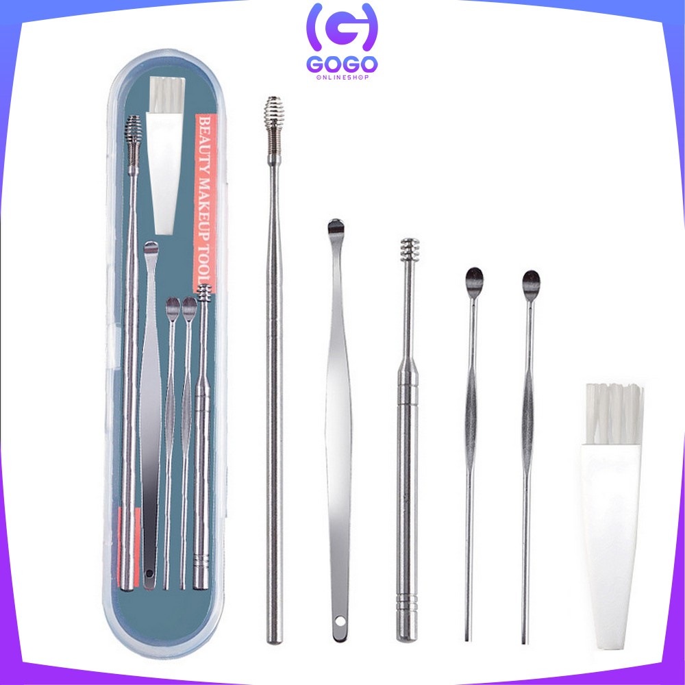 GOGO-C571-C572 Alat Pembersih Telinga Korek Kuping Ear Wax 6 In 1 / Set Paket Pembersih Kotoran Telinga Stainless Steel