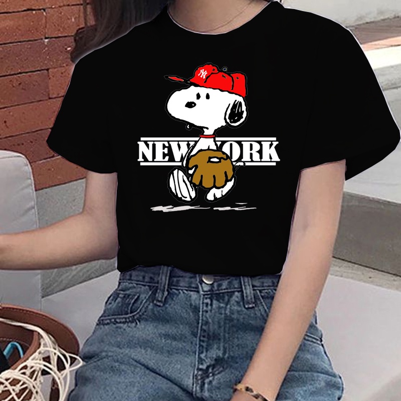 Baju Kaos Snoopy Newyork NY Wanita Jumbo Oversize Lengan Pendek