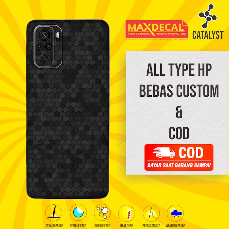 Garskin Skin Redmi Note 10 dan note 10s - Kode black honeycomb Bisa Custom - Sticker Case (Buy 1 Get