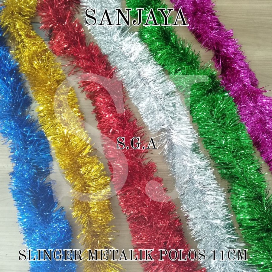 Slinger / Tinsel / Rumbai Hiasan Pohon Natal Warna Warni / Garland Tinsel / Slinger Metalik Polos 11 Cm