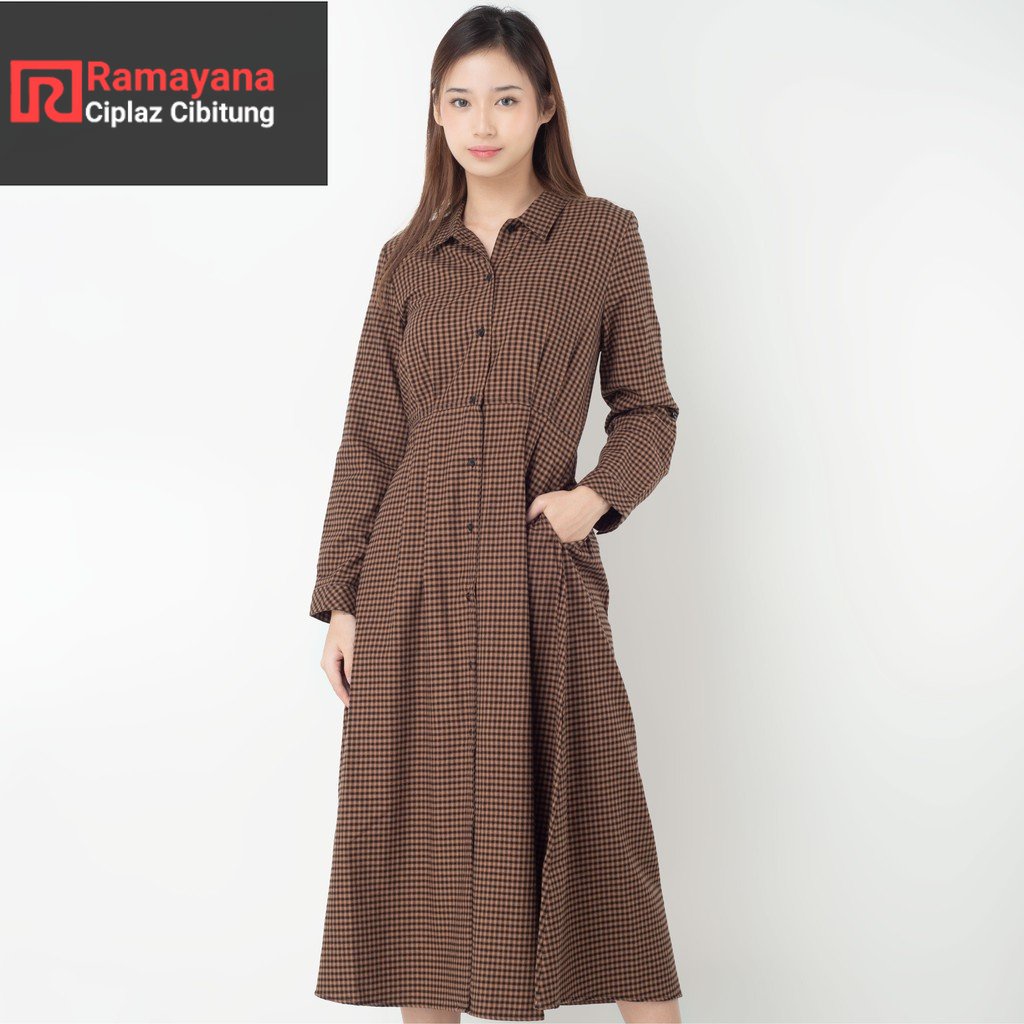 Benhill Gamis Wanita  Flannel Lengan Panjang Kotak Coklat 0688-11530