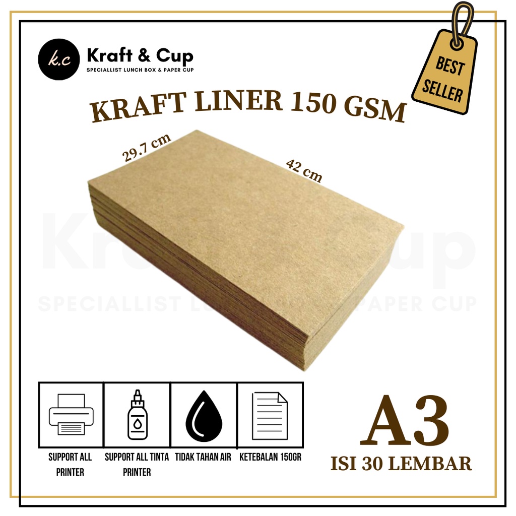 

Kertas Kraft A3 Liner 150 gsm isi 30 lembar / Kertas Bahan Paper Bag / Kertas Paper Bag