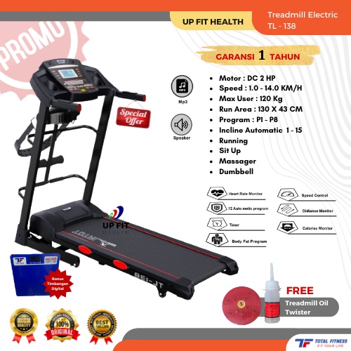 Treadmill Elektrik Treadmil Listrik TL 138 Total Fitness