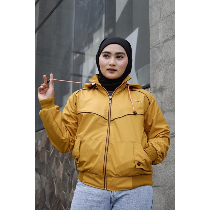 Nayra Jaket Bomber Wanita Terbaru Fashion Bahan Parasut X-Guard Jaket Hoodie Kombinasi Warna Zipper