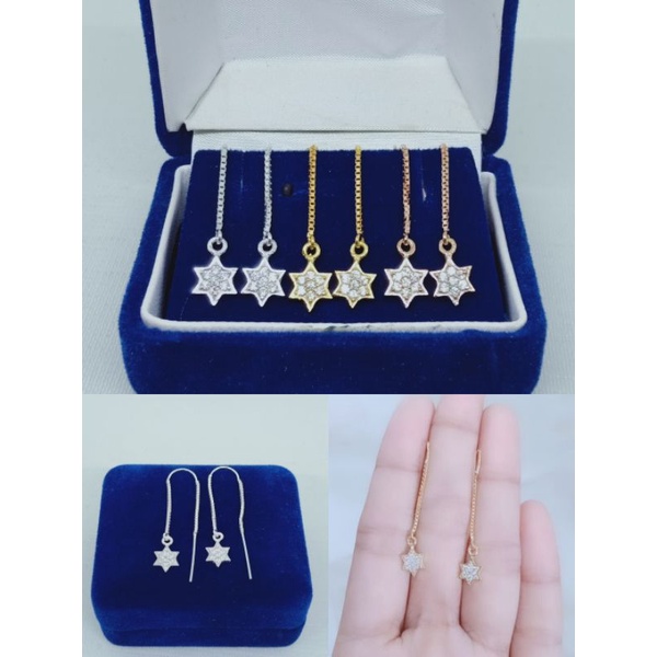 anting perak asli silver 925 lapis emas/anting tusuk rantai itali+gantungan bintang mp/asli silver/fashion wanita