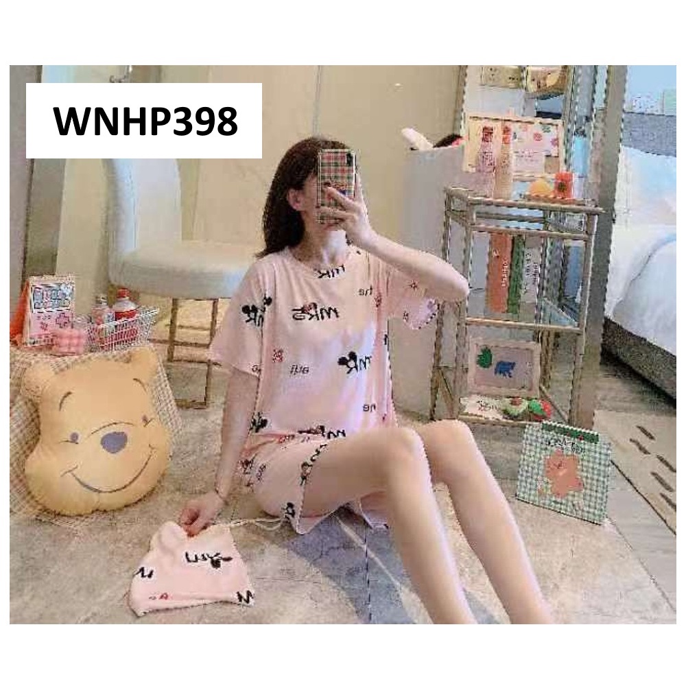 Baju Tidur Wanita Lengan Pendek Celana Pendek Pink Blue Series