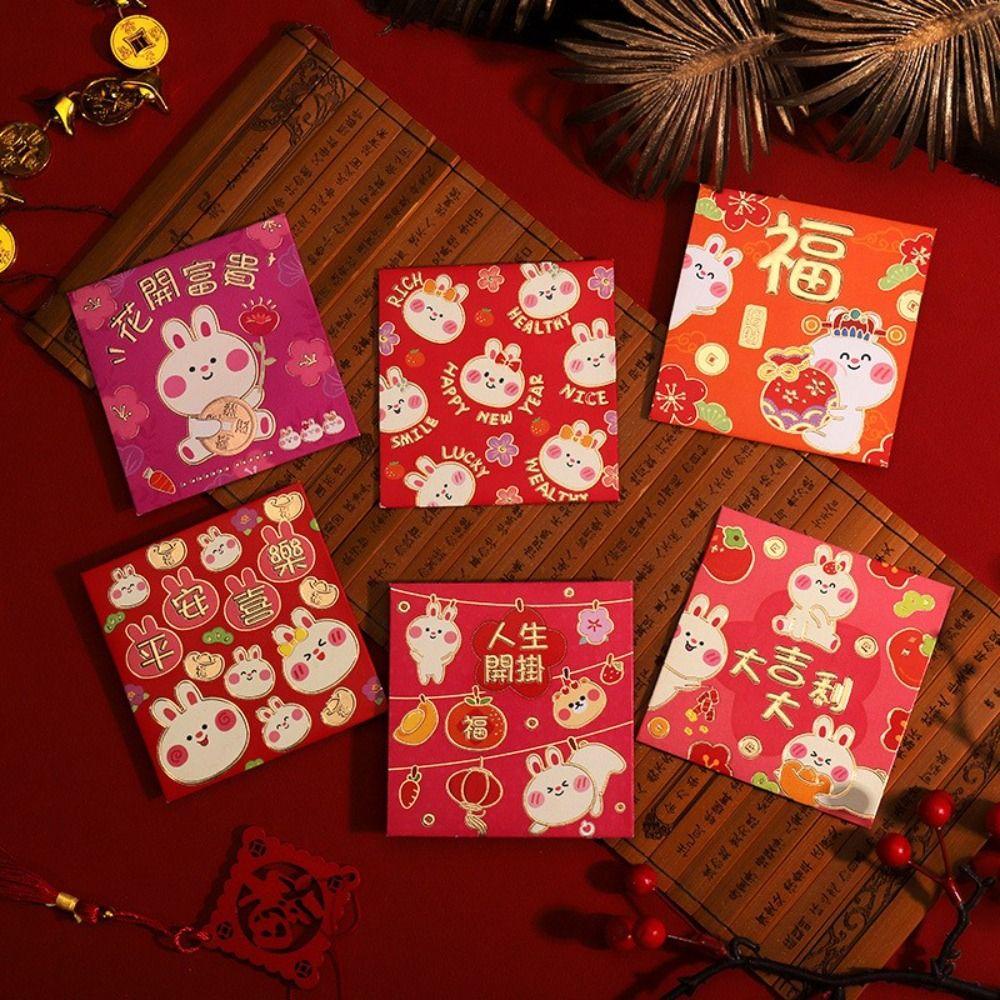 Lanfy 6 Pcs Amplop Angpao Merah Motif Kelinci Untuk Tahun Baru Cina