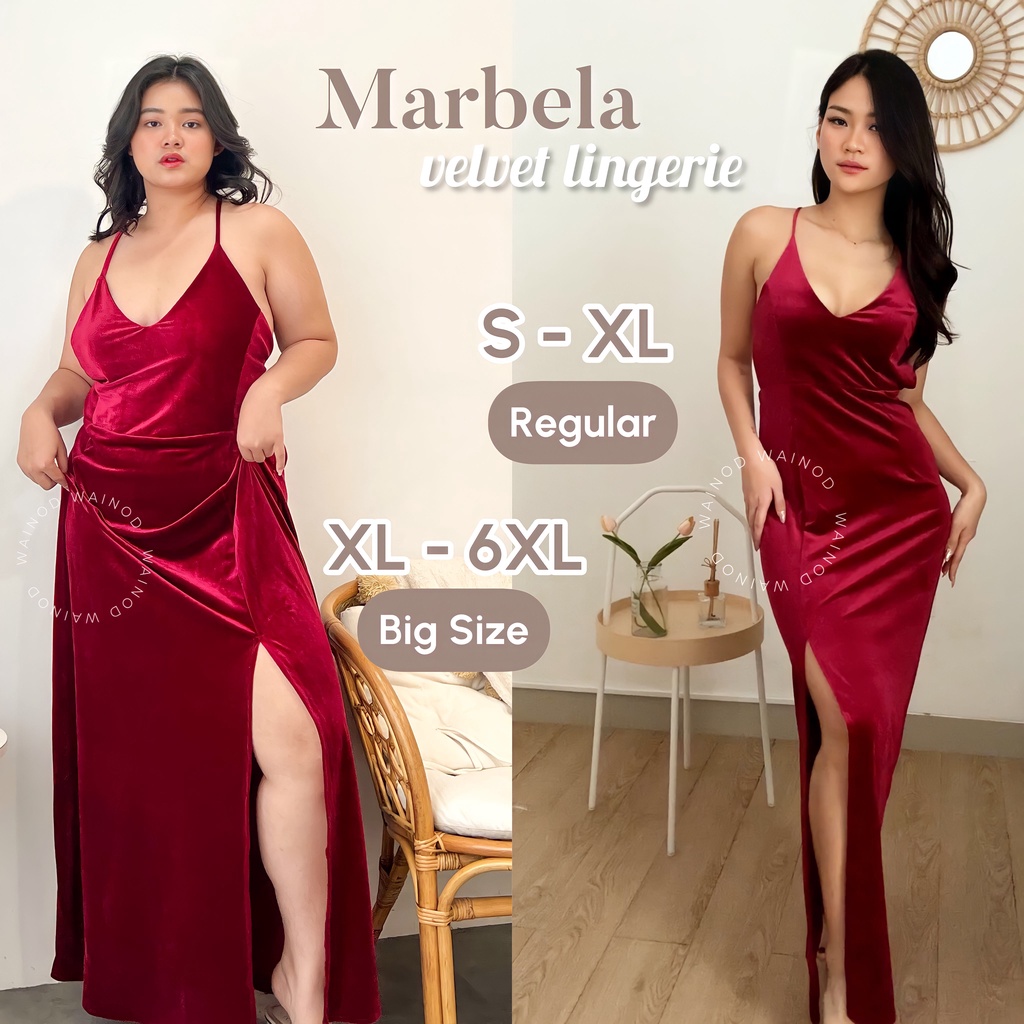 WAINODSHOP - MARBELA sexy lingerie midi dress bludru size S-5XL (bisa BIGSIZE)