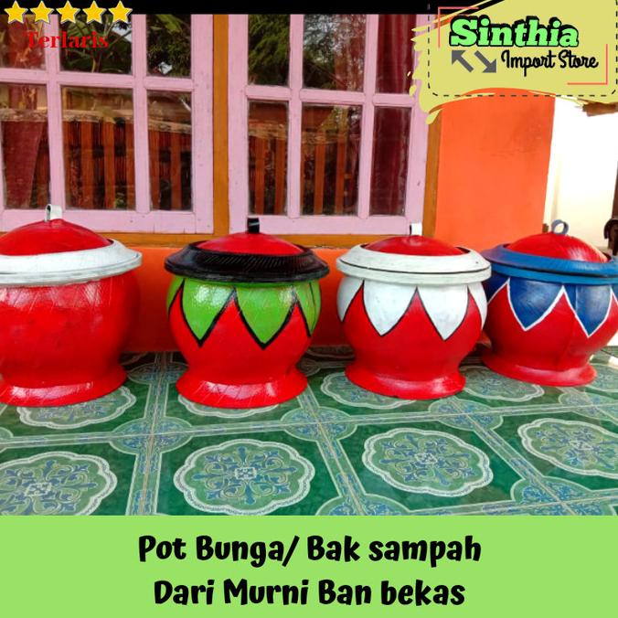 tempat sampah besar / pot bunga dari ban bekas kerajinan unik karet barang ready terus