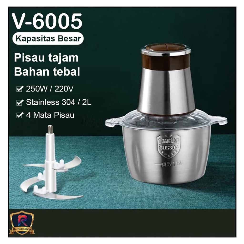 Blender daging chopper Hand Blender Press 2L Baja tahan karat STAINLESS STEEL 304 Serbaguna Multifungsi