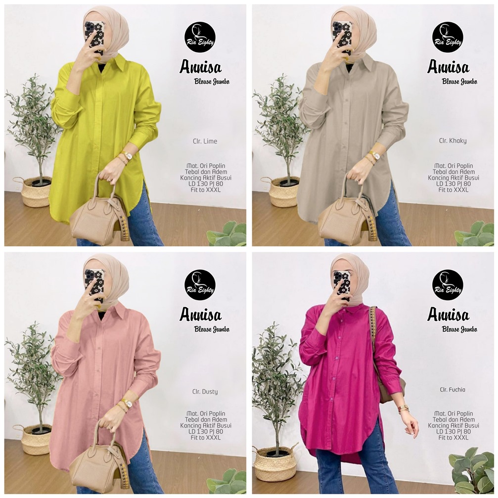 ANNISA BLOUSE JUMBO / 13.7 / KEMEJA POPLIN / LD 130 CM / PB 80 CM / ALLSIZE JUMBO / RIA EIGHTY