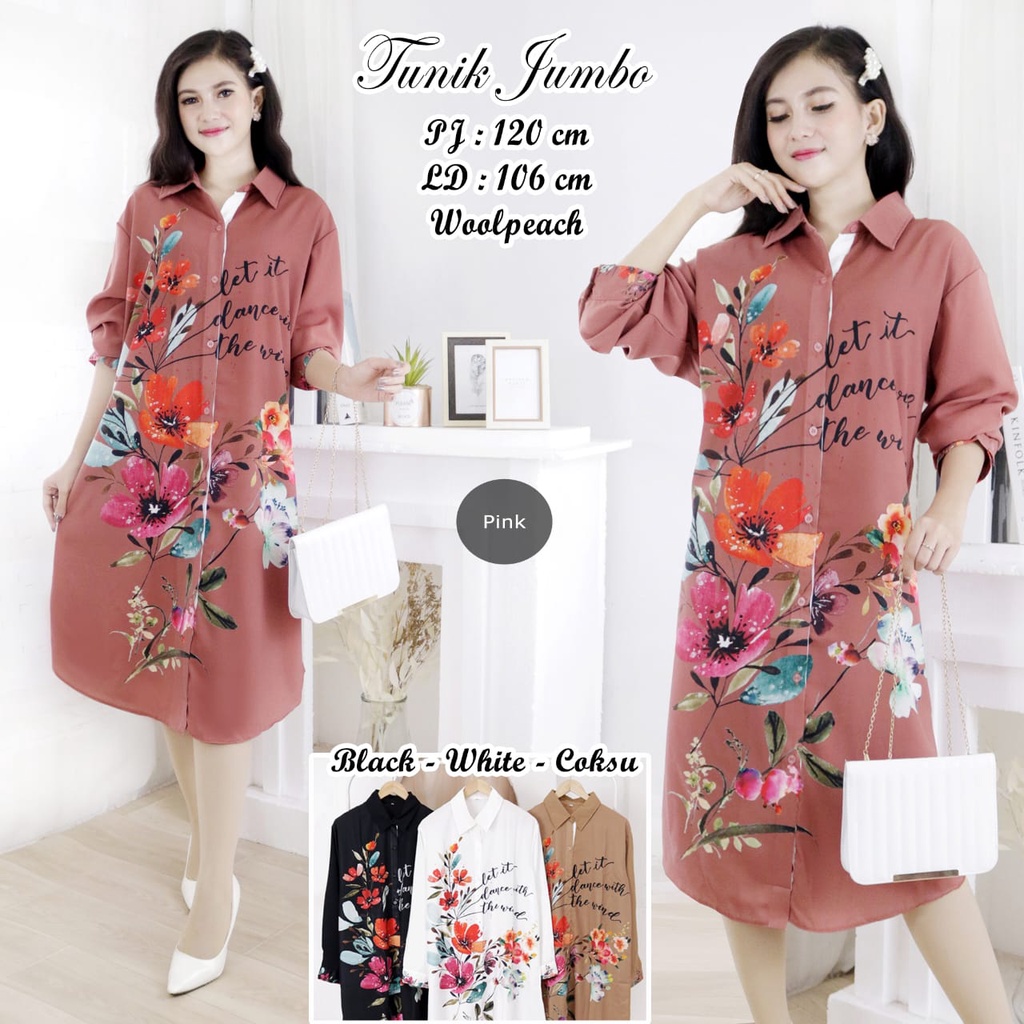 Kemeja Tunik Jumbo Bunga Import #TK183