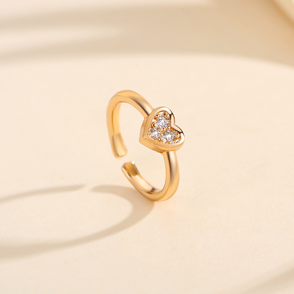 Y873 [COD✔]Cincin Anak Warna Emas Hias Berlian Hati Lucu Ukuran Yang Dapat Disesuaikan