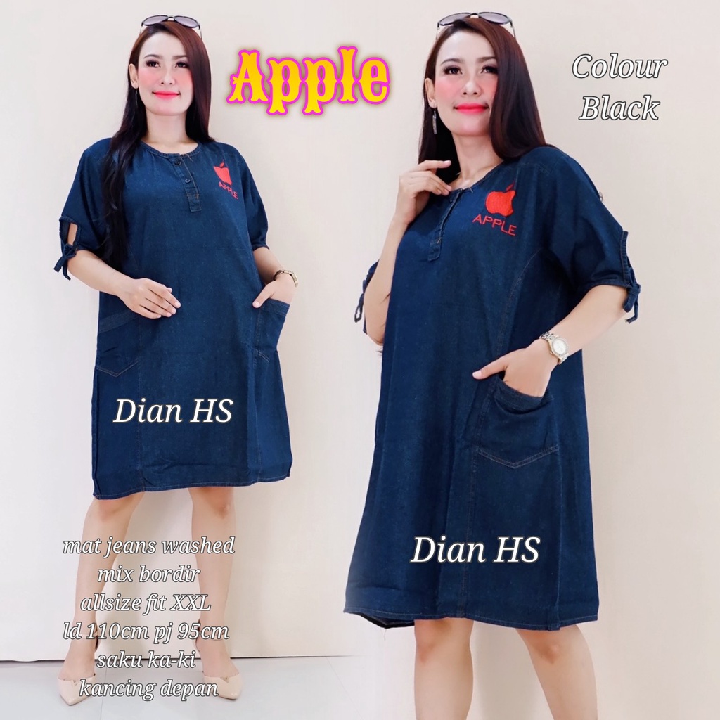 Vela Dress Jeans Jumbo LD 120 Mini Dress Lepis Denim Lengan Pendek Terbaru