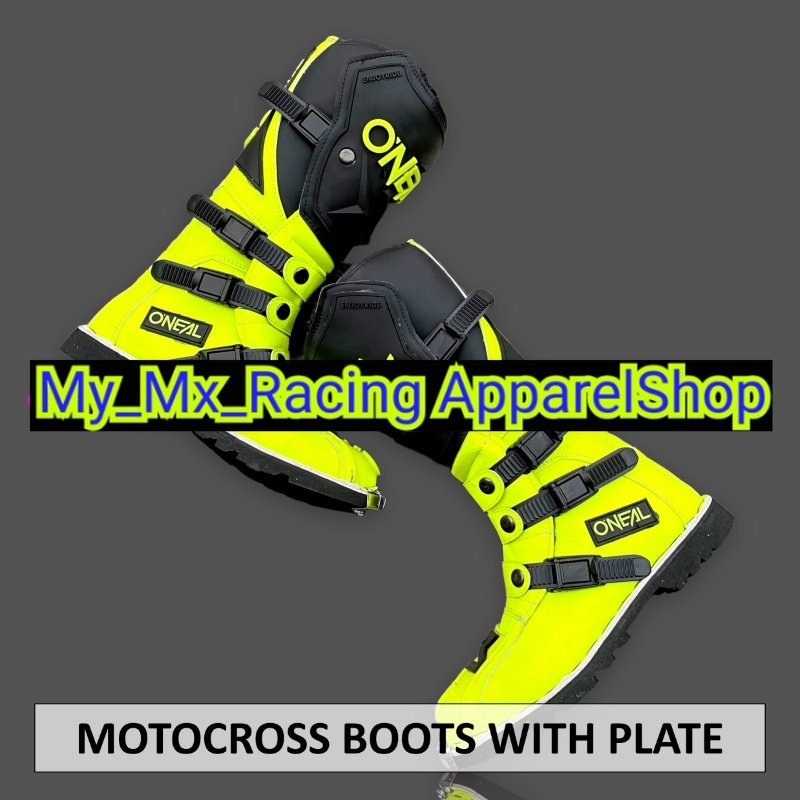 Sepatu MX Boots Oneal with Iron Protector - Sepatu Trail - Sepatu Motocross - Sepatu Enduro - Sepatu Adventure - Black in Fluogreen terlaris