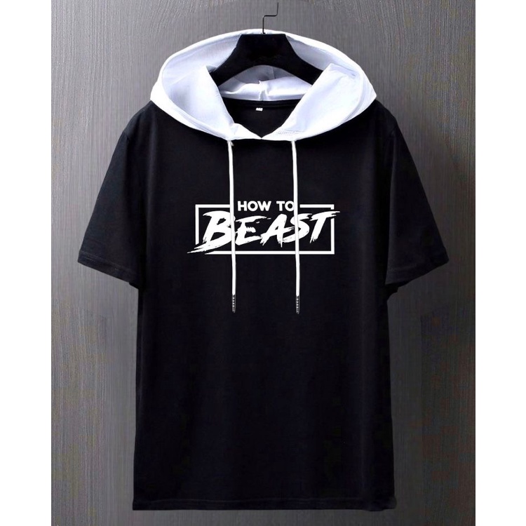 KAOS HOODIE KOMINASI HITAM PUTIH/KAOS HOOIDE PRIA DAN WANITA LENGAN PENDEK