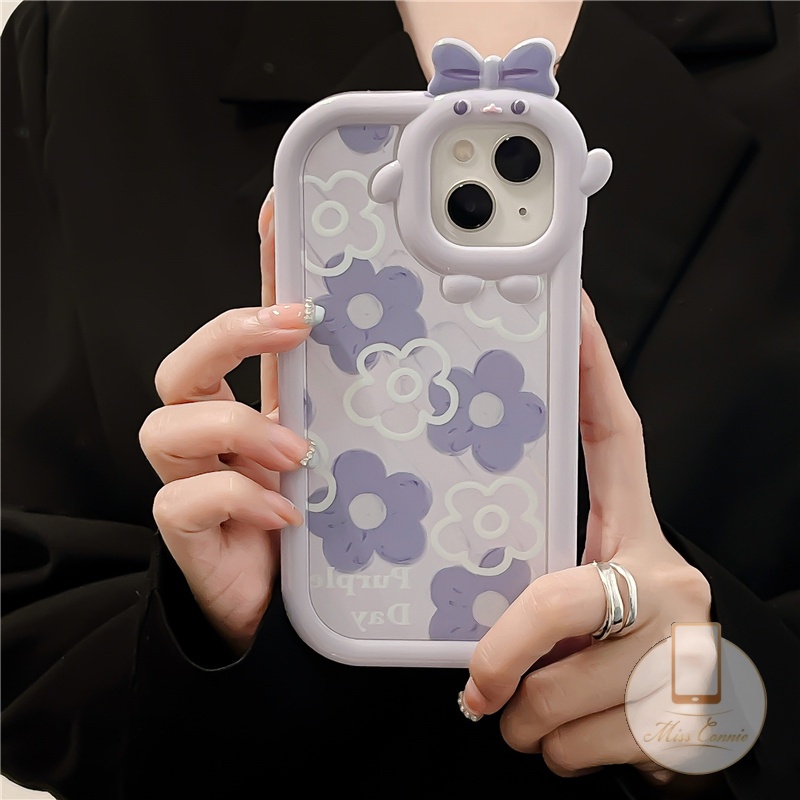 Redmi 9A 10A 9 A1 A1+9C 9T 9C NFC 10C 10A 3D Bow Little Monster Lens Case Redmi Note 11 11s 10 9 8 11Pro+9Pro Fresh Flower Shockproof Glossy Anti Pecah Lembut TPU Casing Penutup Belakang