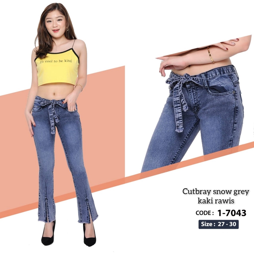 Celana Panjang Jeans Wanita Cutbray Tulang Slit Depan Rawis 27-30 Bisa Bayar Ditempat(COD)