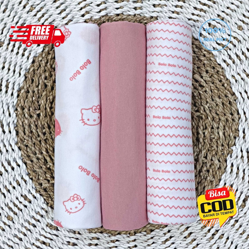 SALE 7.7 - 3 PCS Pernel Bayi Bedong Kaos Bayi Bolo-Bolo PINK DUSTY SERIES