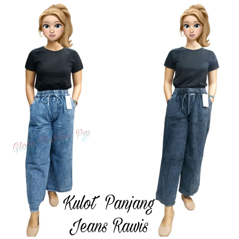 CELANA KULOT PANJANG WANITA JEANS RAWIS KULOT JEANS KANTONG TEMPEL KULOT JEANS KOLOR DENIM NON STRET