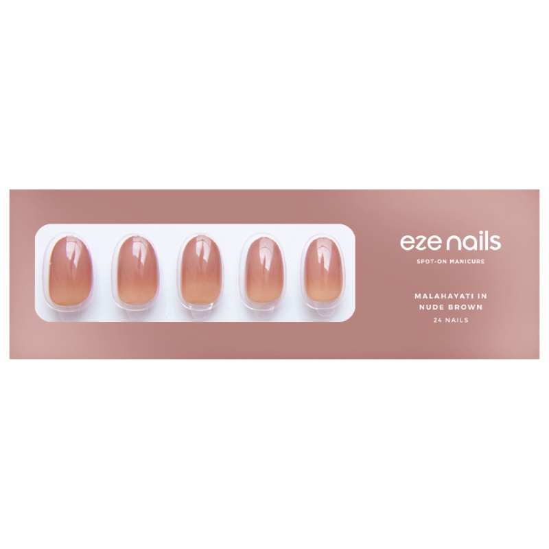 CLEARANCE SALE - Eze Nails - Malahayati In Nude Brown Spot On Manicure (Kuku Palsu Tempel)