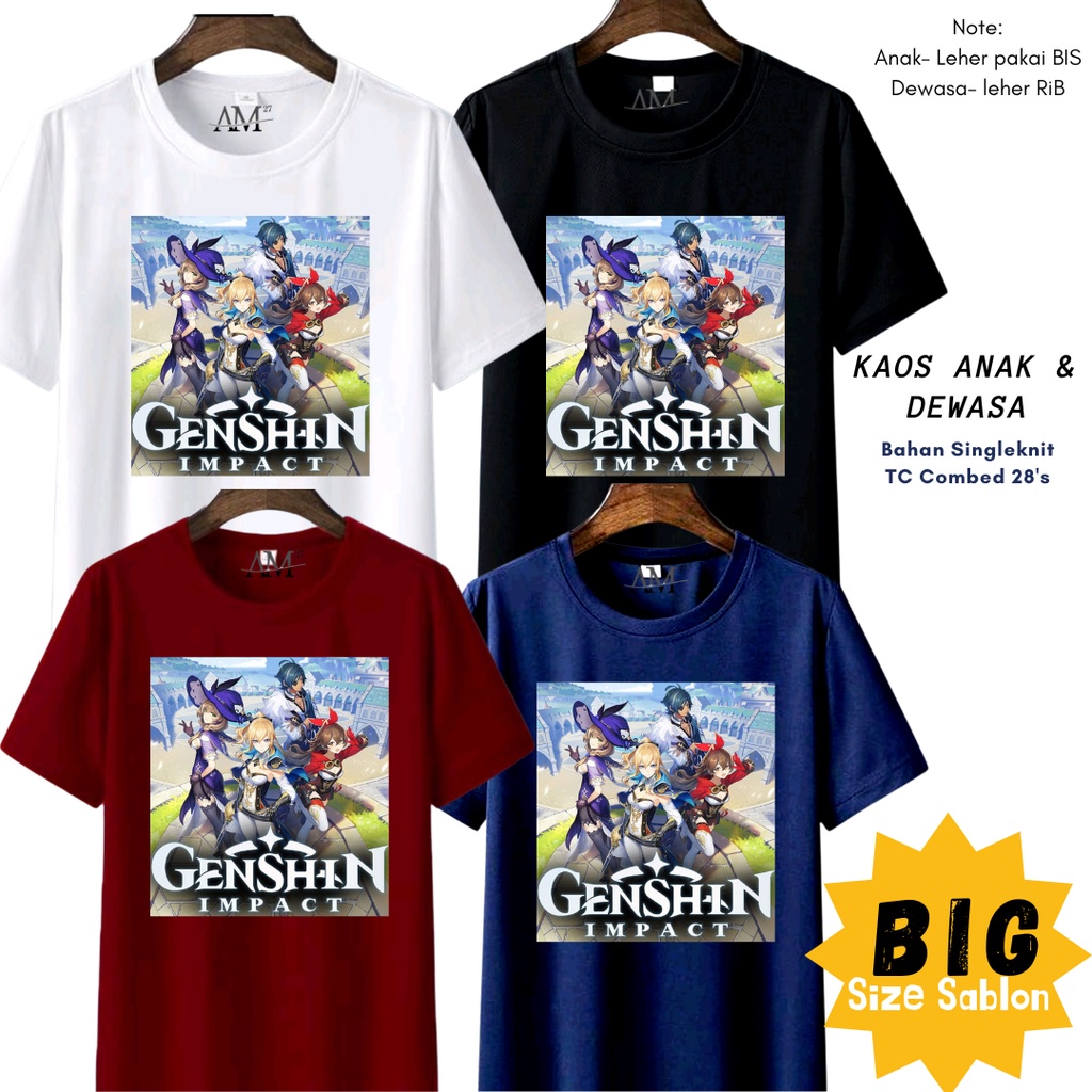 BIG! BAJU ANAK COWOK 1-12 Tahun - Remaja - Dewasa - JUMBO GENSHIN IMPACK (Gambar Besar)