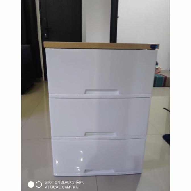 

Lemari Plastik Laci 3 Susun Putih Polos / Kabinet Rovega Magnum stock ready