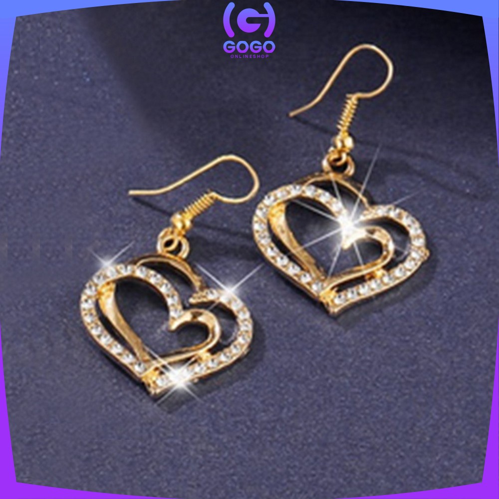 GOGO-K120 Kalung Anting Set Motif Hati Kalung Rantai Anti Karat Fashion Wanita Korea Aksesoris